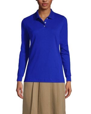 Lands' End School Uniform Long Sleeve Interlock Polo Shirt - Blue