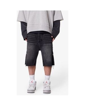 MNML Baggy Mojave Embellished Cutoff Denim Shorts - Blue