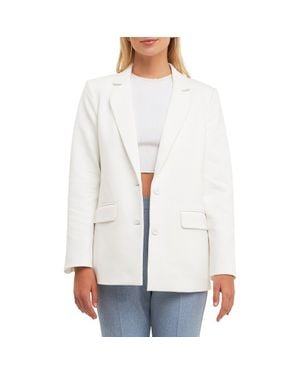 English Factory Curved Lapel Stretch Cotton Blazer - White
