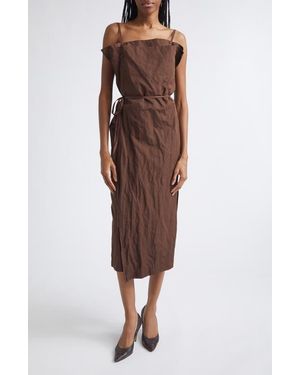 OSSOU Shore Apron Wrap Midi Dress - Brown