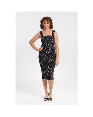 S3 Apparel Sculpting Shapewear Draped Mesh Midi Dress - Black