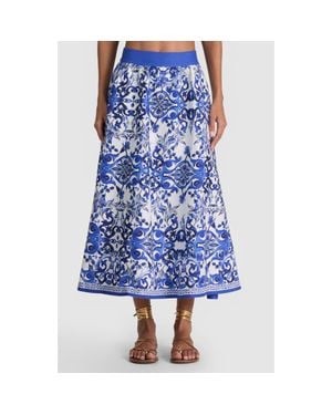 Alice + Olivia Earla High Waist Linen Blend Midi Skirt - Blue