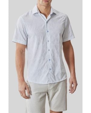 Robert Barakett Ven Stripe Floral Jacquard Short Sleeve Button-Up Shirt - Gray