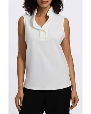 Foxcroft Tammy Ruffle Collar Crepe Sleeveless Top - White