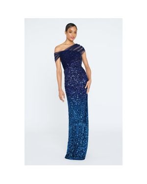 THEIA Dina Beaded Column Gown - Blue