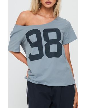 Princess Polly Stayback One-Shoulder Graphic T-Shirt - Gray