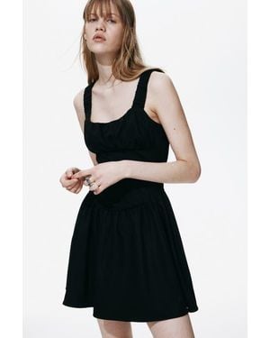 H&M Gathered Twill Dress - Black