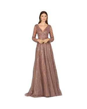 LARA New York Modest Long Sleeve Ball Gown - Brown