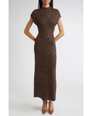 Lela Rose Funnel Neck Sequin Knit Maxi Dress - Brown