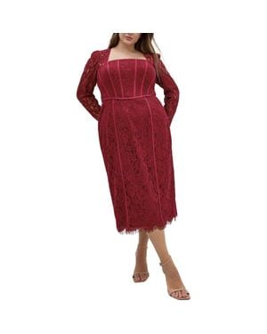 City Chic Valentine Long Sleeve Lace Dress - Red