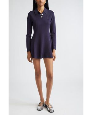 Sandy Liang Chupa Long Sleeve Polo Sweater Dress - Blue
