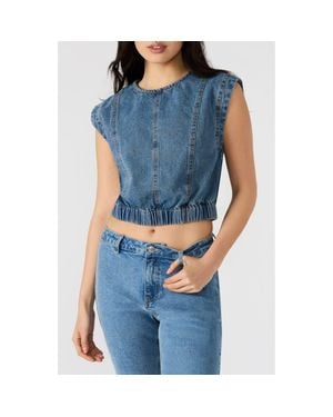 売れ筋商品|||スティーブ マデン カットソー トップス レディース Women's Delta Sleeveless Denim Peplum Top Medium Blue Steve Madden Delta Sleeveless Denim Peplum Top in Blue | Lyst