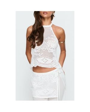 Princess Polly Claudie Sheer Lace Halter Top - White