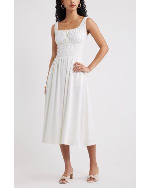 Open Edit Smocked Waist Midi Dress - White