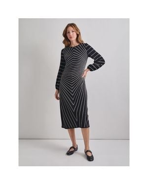 Misook A-Line Melange Striped Soft Knit Midi Dress - Gray