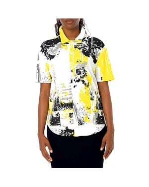 DAI MODA Clark Unity Abstract Print Short Sleeve Button-Up Shirt - Black