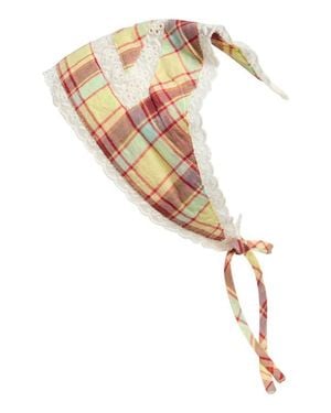 Damson Madder Lace Inset Plaid Organic Cotton Triangle Hair Scarf - White