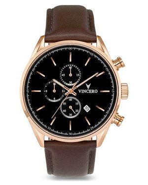 Vincero The Chrono S2 Leather Strap Watch, 43Mm - Black