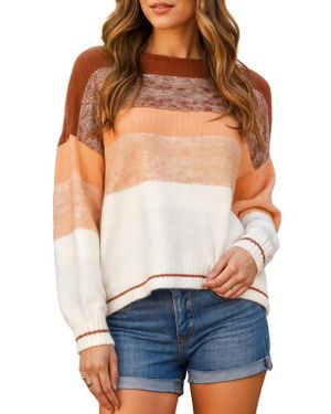Knit & Lounge Colorblock Knit Sweater With Relaxed Fit And Ribbed Cuffs - Blue