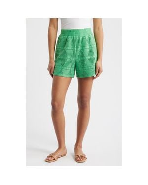 Ichi Open Stitch Knit Shorts - Green