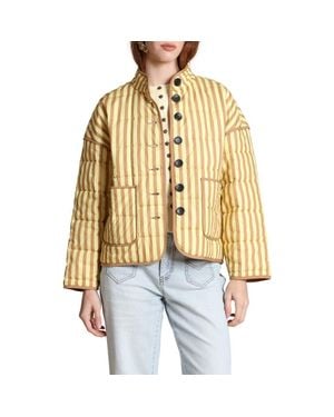 Avec Les Filles Stripe Boxy Quilted Cotton Blend Jacket - Metallic