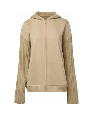 WeWoreWhat Cable Knit Sleeve Zip Up Hoodie - Natural