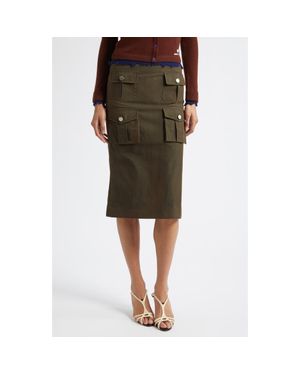 ShuShu/Tong Multipocket Cotton Blend Utility Midi Skirt - Green