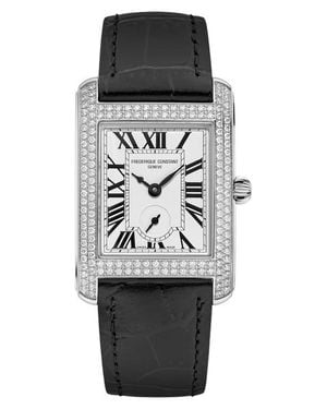Frederique Constant Classic Carrée Diamond Leather Strap Watch, 25.2Mm X 36Mm - Black