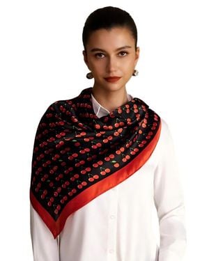 SILKSILKY Printed Square Silk Scarf - Red