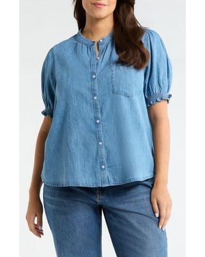 Caslon Puff Sleeve Chambray Button-Up Shirt - Blue