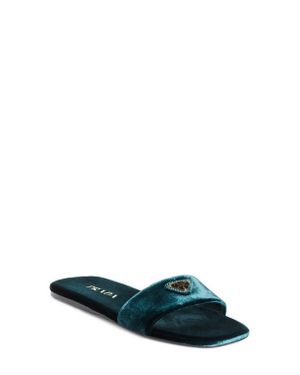 Prada Logo Velvet Slide Sandal - Green
