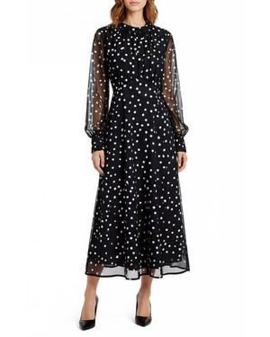Mila + Mate Polka Dot Long Sleeve Midi Dress - Black