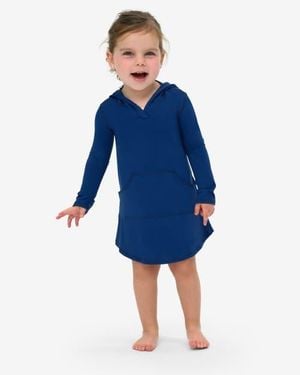 BloqUV Toddler's Long Sleeve Hoodie Dress For Sun And Uv Protection - Blue