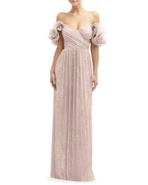After Six Ruffle Off The Shoulder Metallic Column Gown - Multicolor