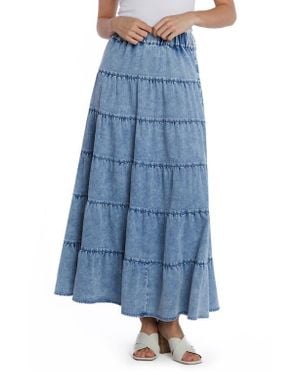 Wash Lab Denim Tiered Denim Maxi Skirt - Blue