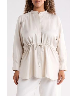 Eileen Fisher Silk Mandarin Collar Shirt - Natural