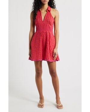Saylor Quinnen Texture Smocked Fit & Flare Minidress - Red