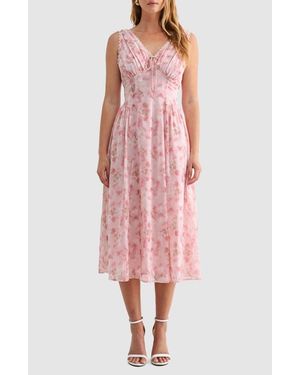 Mila + Mate Floral Sleeveless Fit & Flare Chiffon Midi Dress - Pink