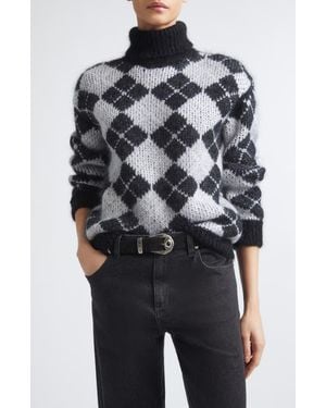 Eleventy Argyle Mohair & Silk Turtleneck Sweater - Black
