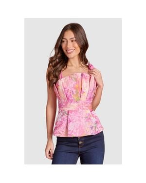 Coast Bow Shoulder Printed Peplum Top - Red