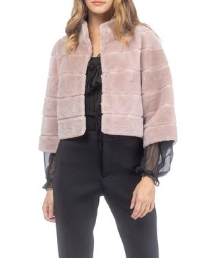 Gorski Genuine Shearling Cropped Bolero With Cropped Sleeves - Pink