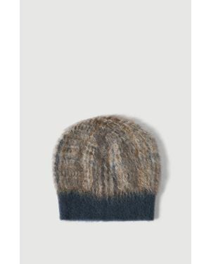 Brunello Cucinelli Mohair And Would Prince Of Wales Double Knit Beanie - Gray