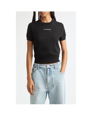 Alexander Wang Hotfix Logo Fitted Short Sleeve Sweater - Black