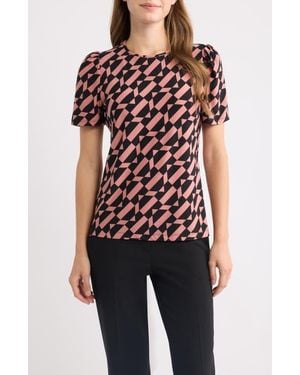 Anne Klein Puffed Shoulder Crewneck Top - Black