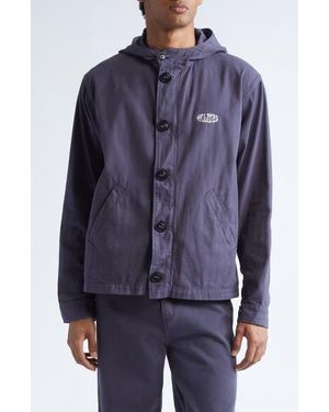 Palmes Hodded Herringbone Twill Jacket - Blue