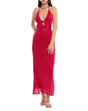 CAPITTANA Ariel Crochet Halter Maxi Dress - Red