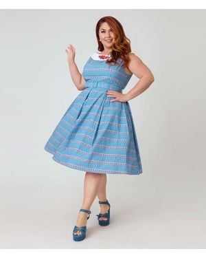 Unique Vintage Plus Size 1960S Dancing Doll Swing Dress - Blue
