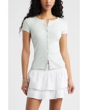 BP. Short Sleeve Rib Knit Cardigan - Blue