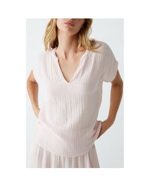 Michael Stars Naomi Split Neck Gauze Top - White