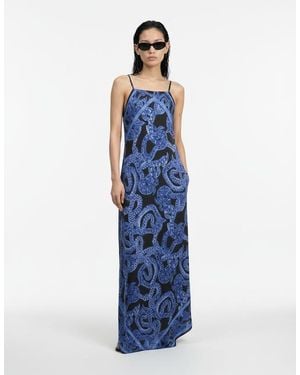 Monzlapur Silk Serpent Noir Maxi Dress - Blue